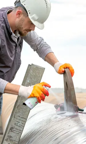 Técnico aplicando un ensayo no destructivo sobre una pieza metálica Técnico aplicando un ensayo no destructivo sobre una pieza metálica